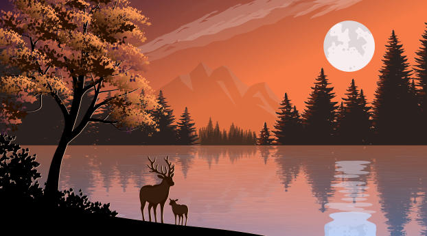 Deer 4k Forest Art Wallpaper