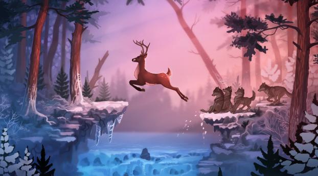 Deer Artwork Wallpaper 1080x2300 Resolution