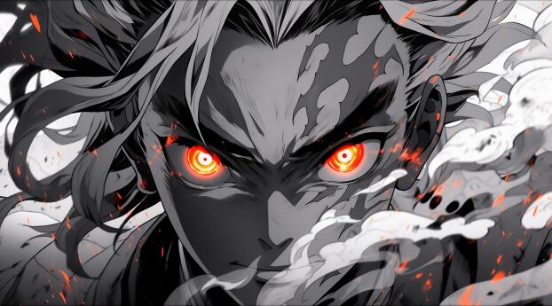 Demon Slayer's Kyojuro Rengoku HD Cool Eye Wallpaper 3840x1080 Resolution