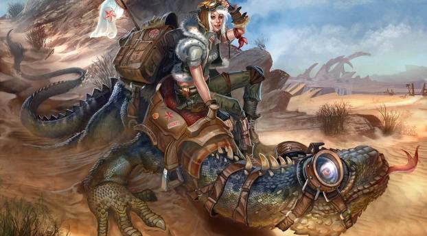 desert, girl, lizard Wallpaper 1080x2280 Resolution