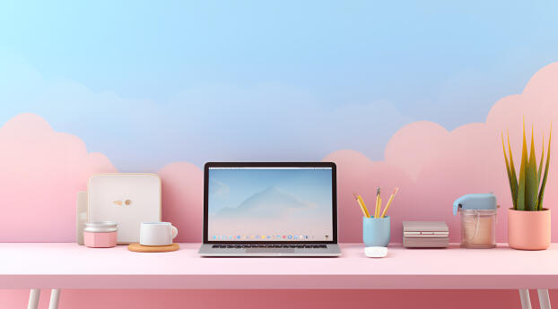 Desktop Aesthetic Cool Pink Setup Wallpaper