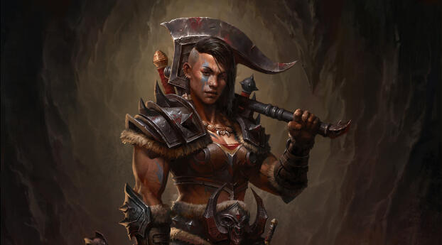 Diablo Immortal HD Barbarian Female Gaming Wallpaper 1366x1600 Resolution