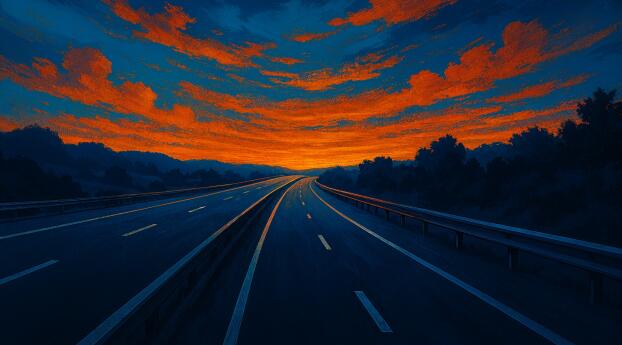 Digital Highway HD Dusk Wallpaper 2560x1080 Resolution