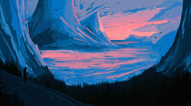 Digital Mountain Artistic Wallpaper 3440x768 Resolution