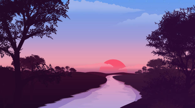 Digital Sunset Art Wallpaper 2048x2048 Resolution
