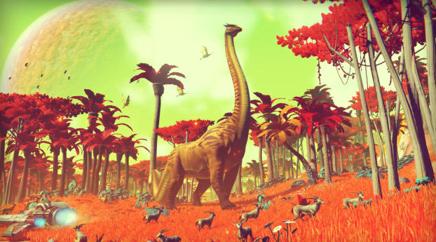 Dinosaur In No Mans Sky Game Wallpaper 480x854 Resolution