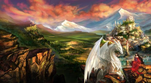 dragon, castle, princess Wallpaper 2880x1800 Resolution