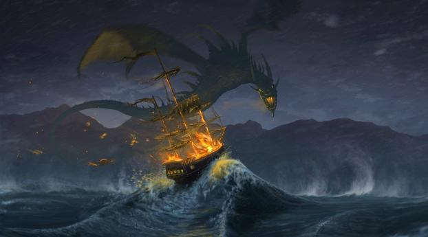 Dragon Destroying The Ship Wallpaper 1242x2688 Resolution