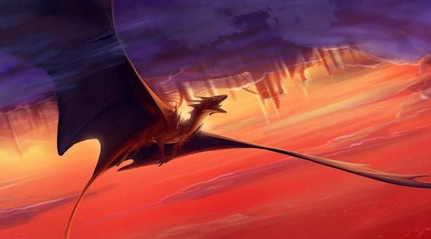 dragon, flying, sunset Wallpaper