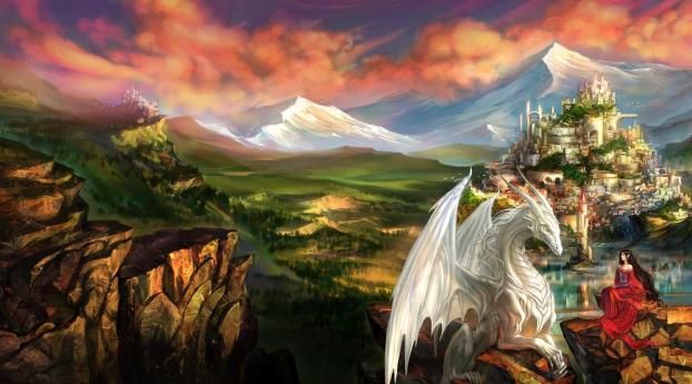 dragon, girl, elf Wallpaper 320x240 Resolution