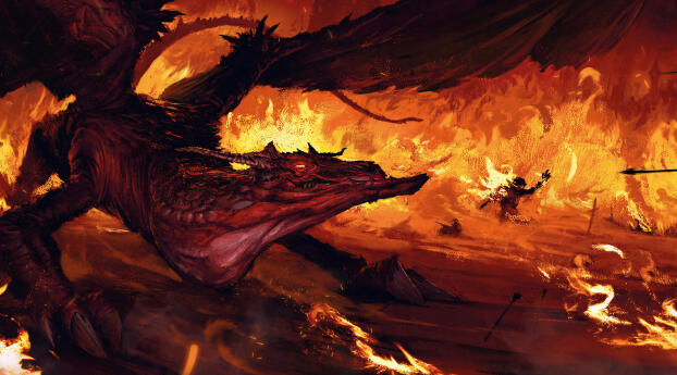 Dragon Through the fire and flames Art Wallpaper 1280x800 Resolution
