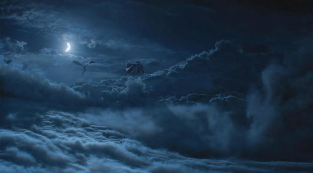 Dragons Above Cloud Game Of Throne Season 8 Wallpaper 3340x1440 Resolution