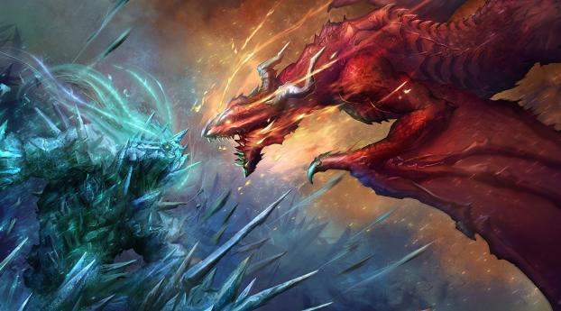 dragons, art, battle Wallpaper