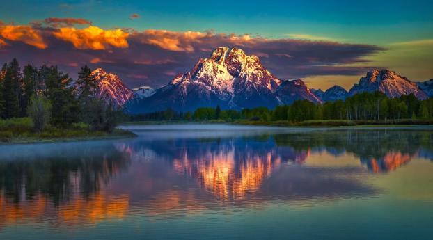 Dramatic Mountain Reflection over Lake Wallpaper 2037x919 Resolution