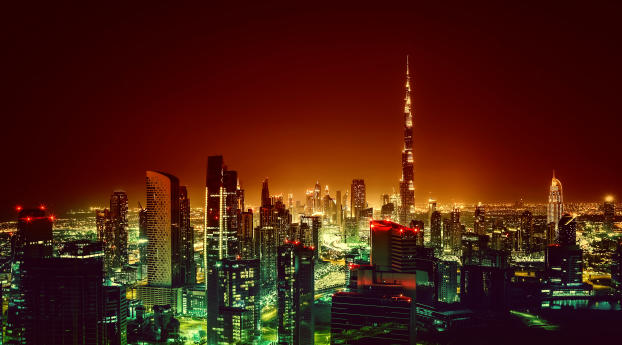 Dubai Burj Khalifa Cityscape In Night Wallpaper 1600x900 Resolution