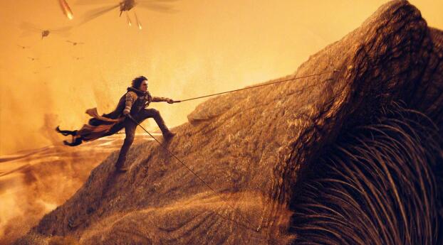 Dune 2 Riding the Sandworm Wallpaper 1400x800 Resolution
