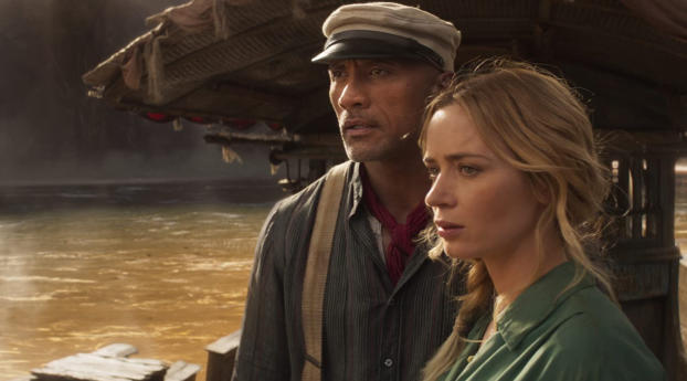 Dwayne Johnson Emily Blunt from Jungle Cruise Wallpaper 1920x1080 Resolution