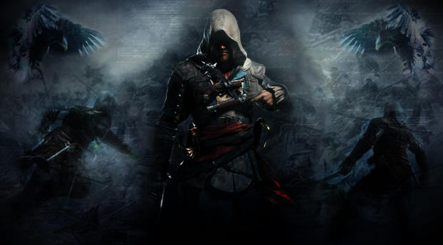 edward kenway, weapons, crows Wallpaper 320x480 Resolution