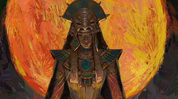 Egyptian Priestess of Ra Digital Illustration Wallpaper 720x1560 Resolution