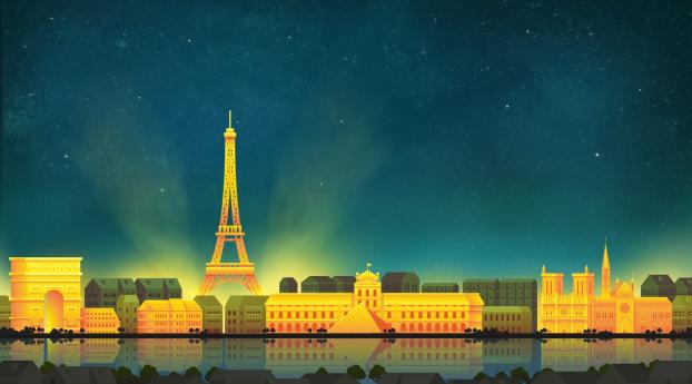 Eiffel Tower Arc de Triomphe Cityscape Artwork Wallpaper 1280x800 Resolution