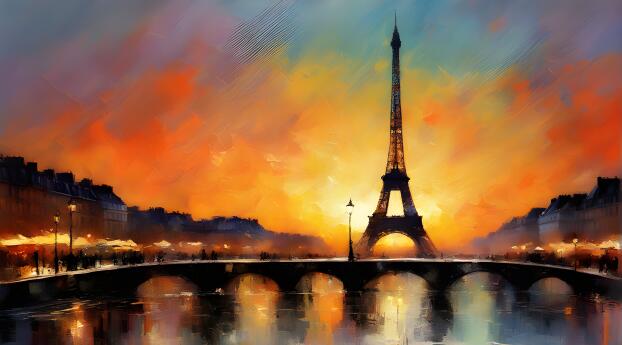Eiffel Tower HD Digital Painting Wallpaper 3840x1440 Resolution
