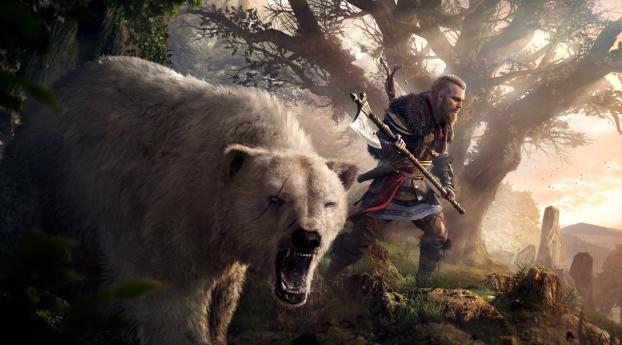 Eivor & Polar Bear Assassins Creed Valhalla Wallpaper 1080x2246 Resolution
