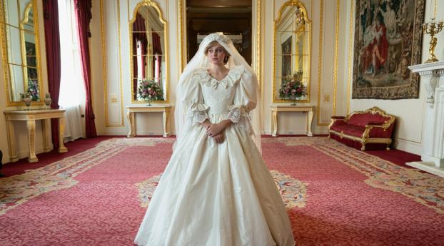 Emma Corrin as Princess Diana Wedding in The Crown Wallpaper 3440x1080 Resolution