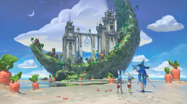 Fantasy Building Over Moon HD Wallpaper