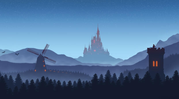 Fantasy Castle HD Blue Night Wallpaper 1302x1000 Resolution