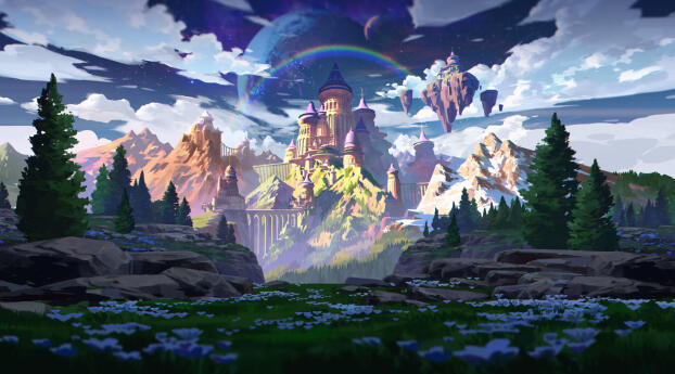 Fantasy Castle HD Landscape Art Wallpaper 1080x2310 Resolution
