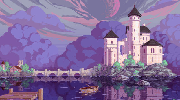 Fantasy Castle  Pixel Art Wallpaper 960x544 Resolution