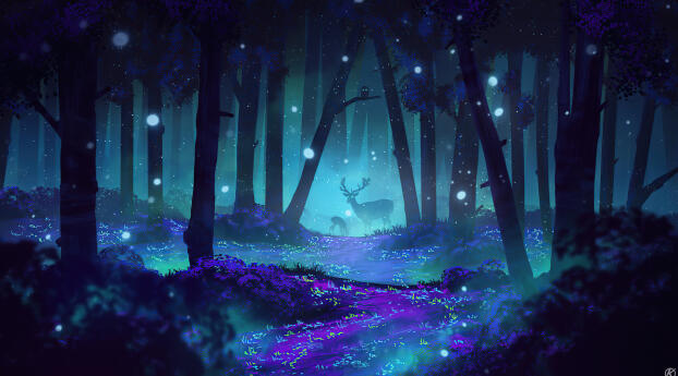 Fantasy Deer HD Wallpaper 3340x1440 Resolution