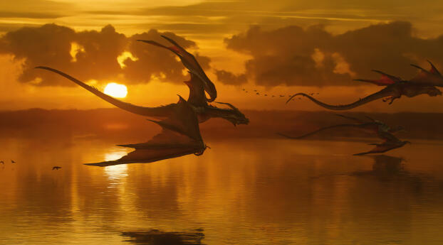 Fantasy Dragon HD Flying Digital Wallpaper