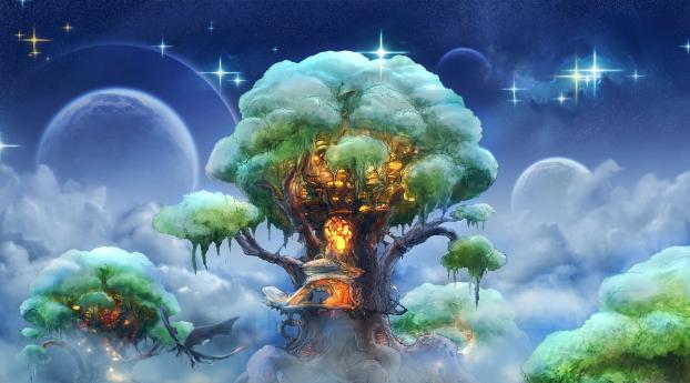 fantasy, tree, art Wallpaper 2048x1152 Resolution