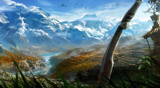 far cry 4, sword, mountain Wallpaper 640x1136 Resolution
