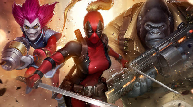 Female Deadpool Marvel Future Fight Wallpaper 480x320 Resolution