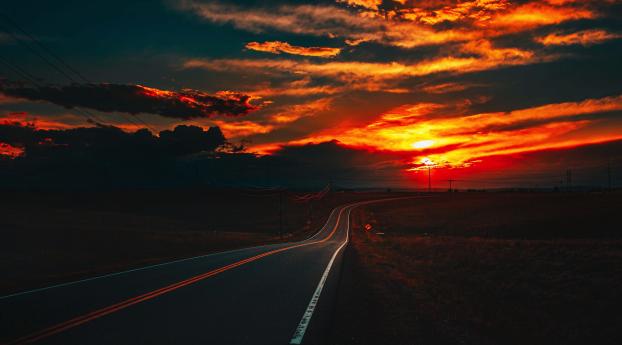 Fire Sunset at Road 4K Wallpaper 1080x2248 Resolution