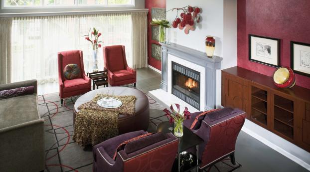 fireplace, living room, furniture Wallpaper 1440x3200 Resolution