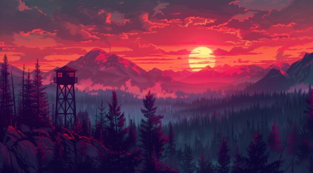 Firewatch Sunset HD Nature Mountain Wallpaper 500x500 Resolution