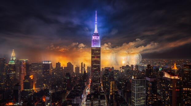 Fireworks over New York HD Cityscape Wallpaper