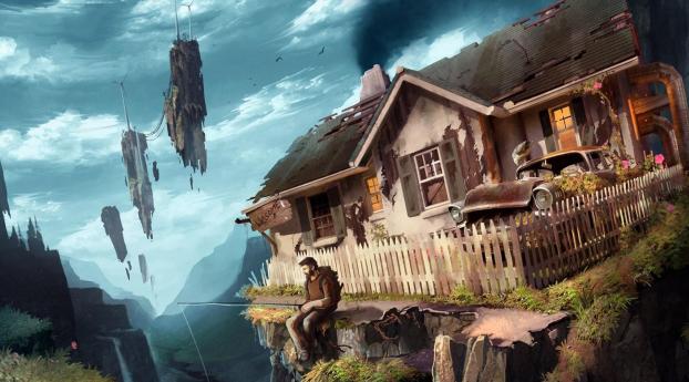 fisherman, house, car Wallpaper 1366x768 Resolution