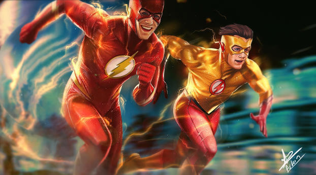 Flash and Kid Flash DC Comic Wallpaper 1900x600 Resolution