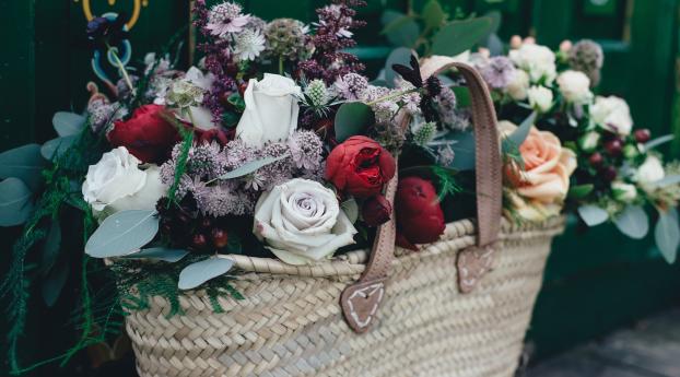 flowers, basket, bouquet Wallpaper