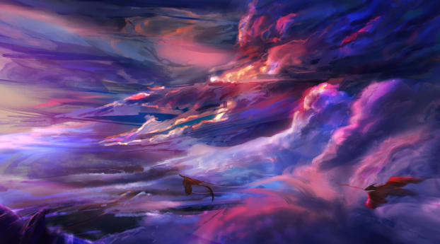 Flying Dragon over Colorful Cloud Wallpaper 1920x1339 Resolution