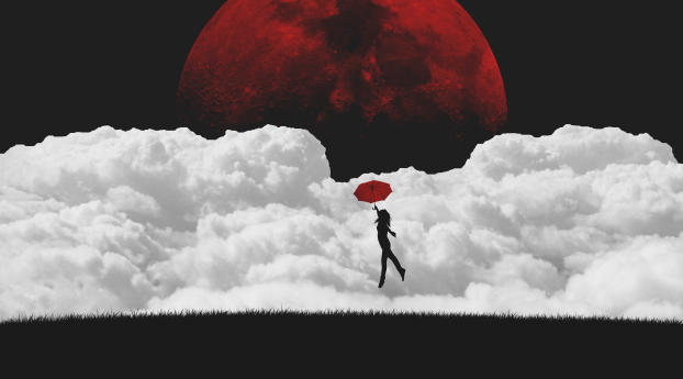 Flying To Red Moon Wallpaper