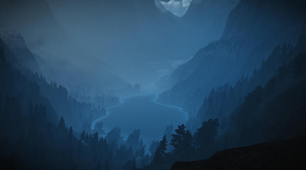 Foggy Valley With A Lake Wallpaper 1440x2960 Resolution