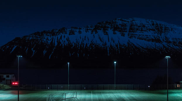 football field, night, lawn Wallpaper 1366x768 Resolution