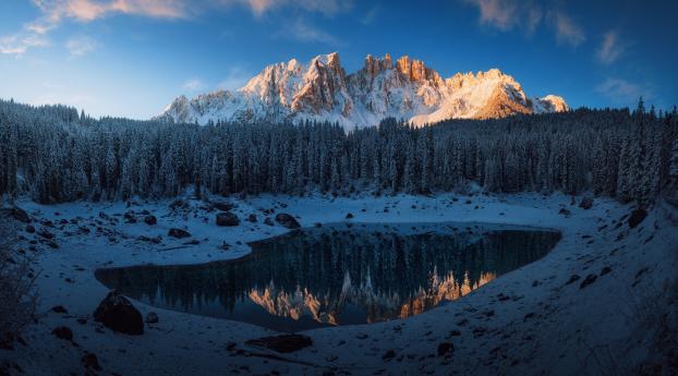 Forest Lake Mountains Snow Wallpaper 1080x2160 Resolution