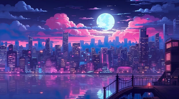 Futuristic City Nightscape 2K Wallpaper 480x360 Resolution