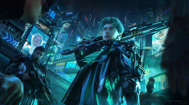 Futuristic Cyberpunk Team Wallpaper 1080x2232 Resolution